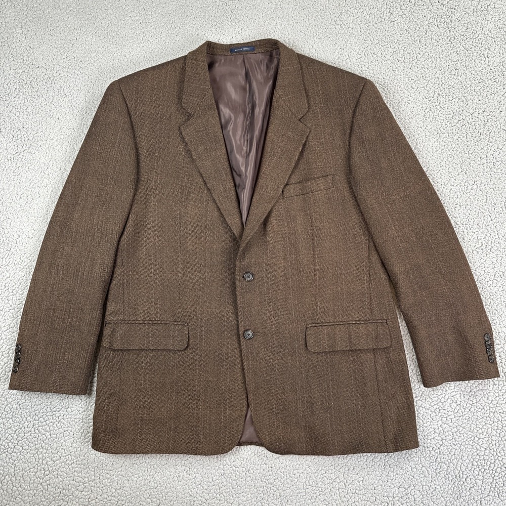 Club Room Wool Cashmere Blazer Men 46R‎ Brown Herringbone Luxury Sport Coat